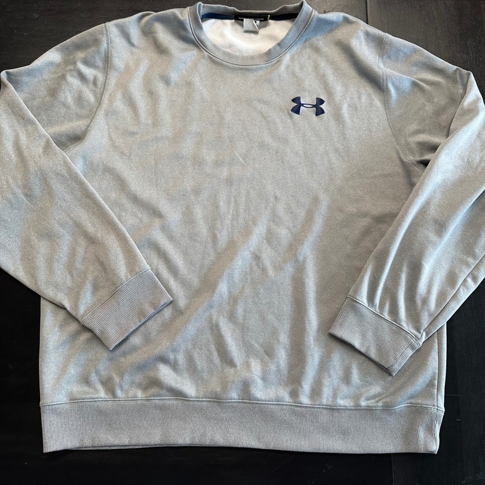 Under Armour Mens XL Gray Fleece Crewneck Sweatshirt Athletic Logo Pullover